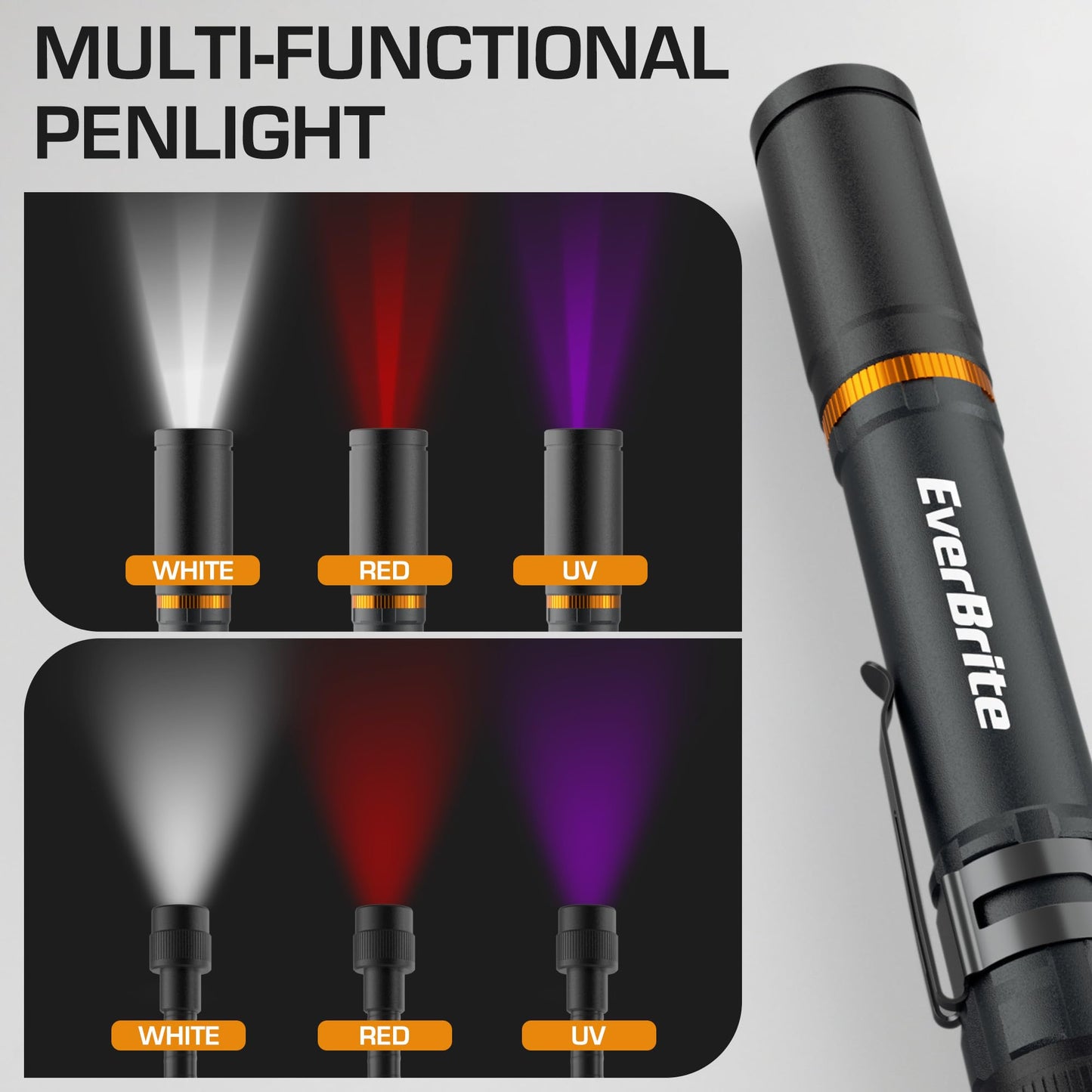 EverBrite Multi-Functional Rechargeable Work Light, Flexible LED Flashlight with 3 Light Modes (White, Red, UV), Telescoping Magnetic Pickup Tool, Christmas Birthday Gifts for Men, Dad, Husband