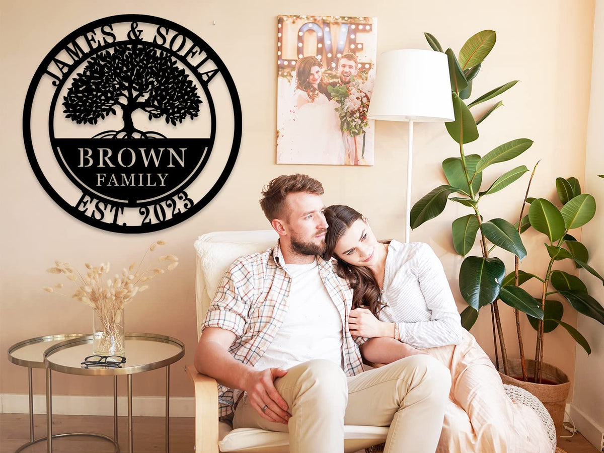 Custom Tree of Life with Roots Family Name Sign, Personalized Metal Sign