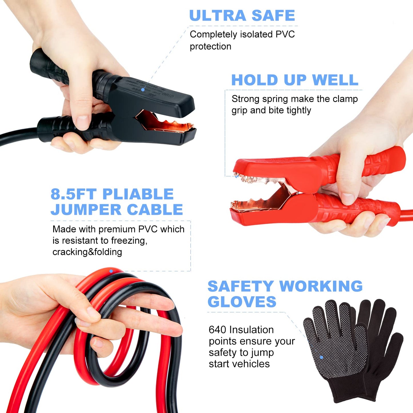 AUTODECO 98 PCS Roadside Car Emergency Assistance Kit with Portable Air Compressor Jumper Cables Safety Hammer All in One Pliers Tool Set（Orange）