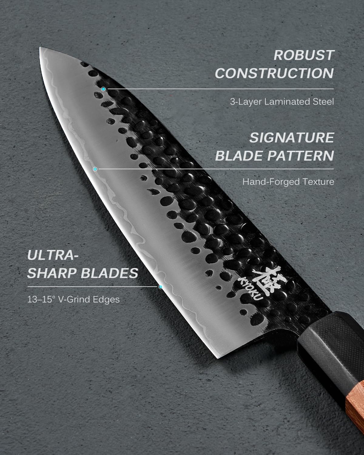 KYOKU 4pc Knife Set, Kage Series Japanese Kitchen Knife Set with Chef Utility Santoku Nakiri Knife, Professional Japanese Style Knives for Chopping Slicing Mincing with Sheaths & Gift Box