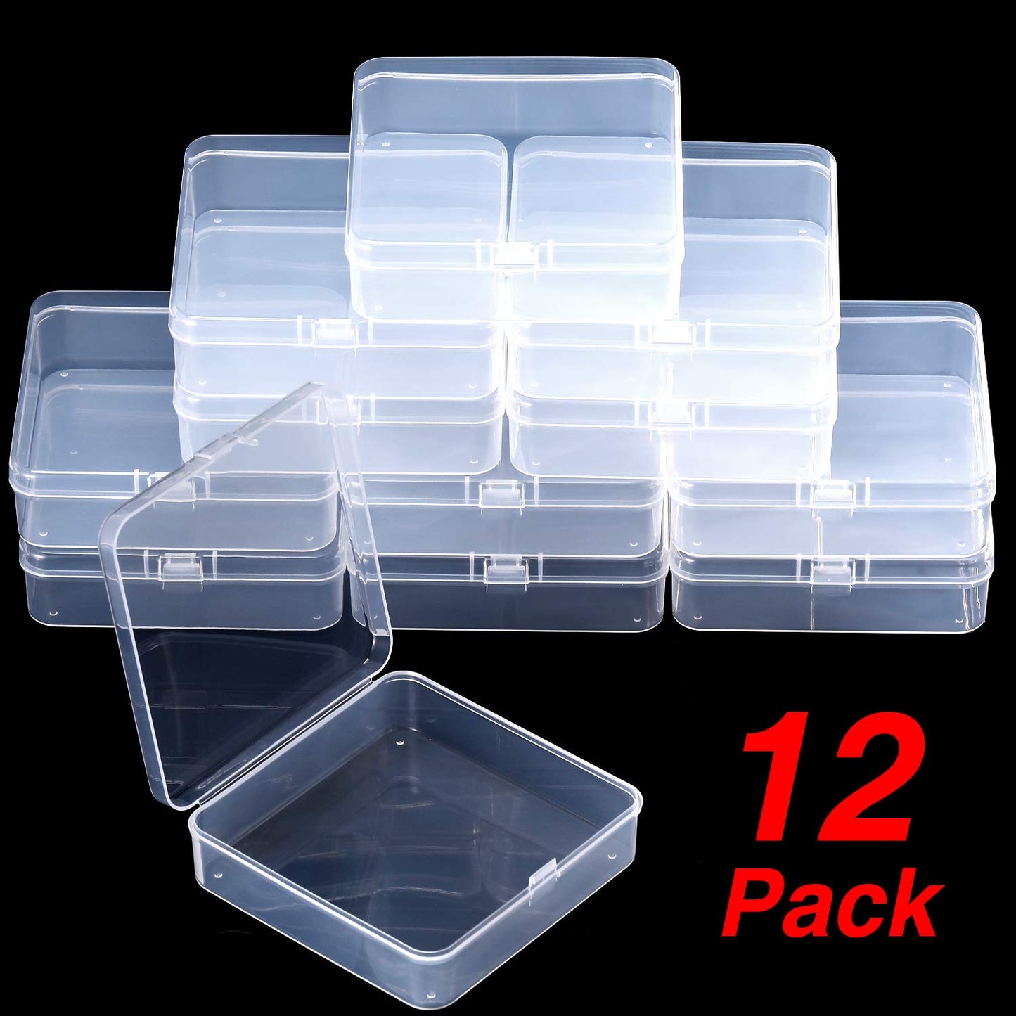 SATINIOR 12 Pack Beads Organizer Box Clear Plastic Beads Storage Containers Box with Hinged Lid for Bracelet Making DIY Jewelry Craft Nail (3.70 x 3.70 x 1.18 Inch)