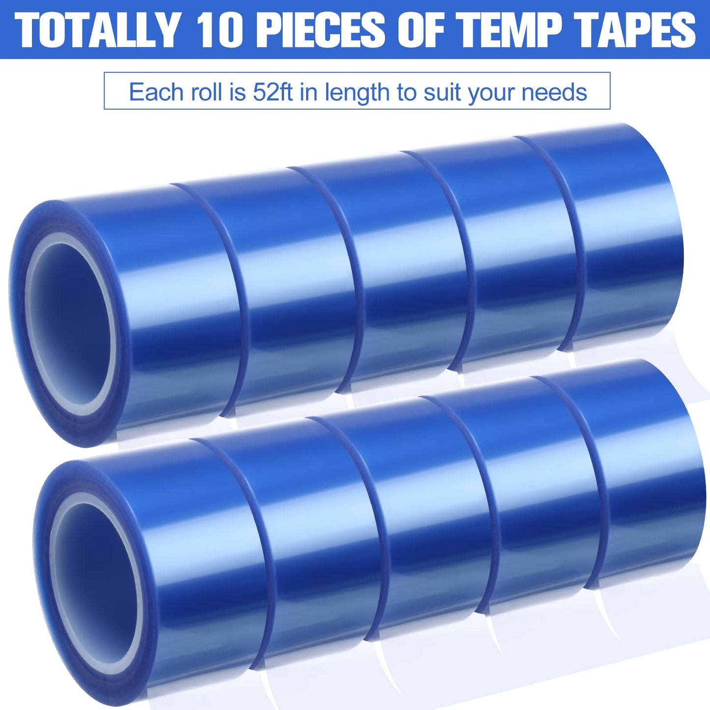 Jadive 10 Rolls Sublimation Heat Crafts Tape, 1 Inch x 52 ft Small Blue Thermal Sublimation Heat Resistant Transfer High Temp Tape, up to 392 Degrees Fahrenheit
