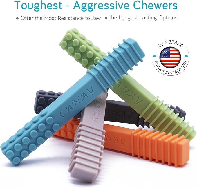 Xtra Tough Sensory Chew Stick Toys (5 Pack) - Designed for ADHD, Autism, SPD, Oral Motor Stimulation, Special Needs - Extra Tough Sensory Oral Motor Chew Tool (Toughest - Aggressive Chewer)