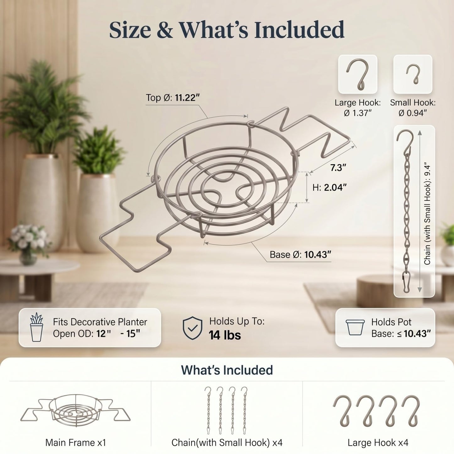 Planter Inserts for Large Pots Indoor Outdoor,304 Stainless Steel Plant Risers for Inside Pots, Height Adjustable Plant Inserts & Pot Risers for Cylindrical & Slightly Tapered Tall Planter(12-15'' Openning)