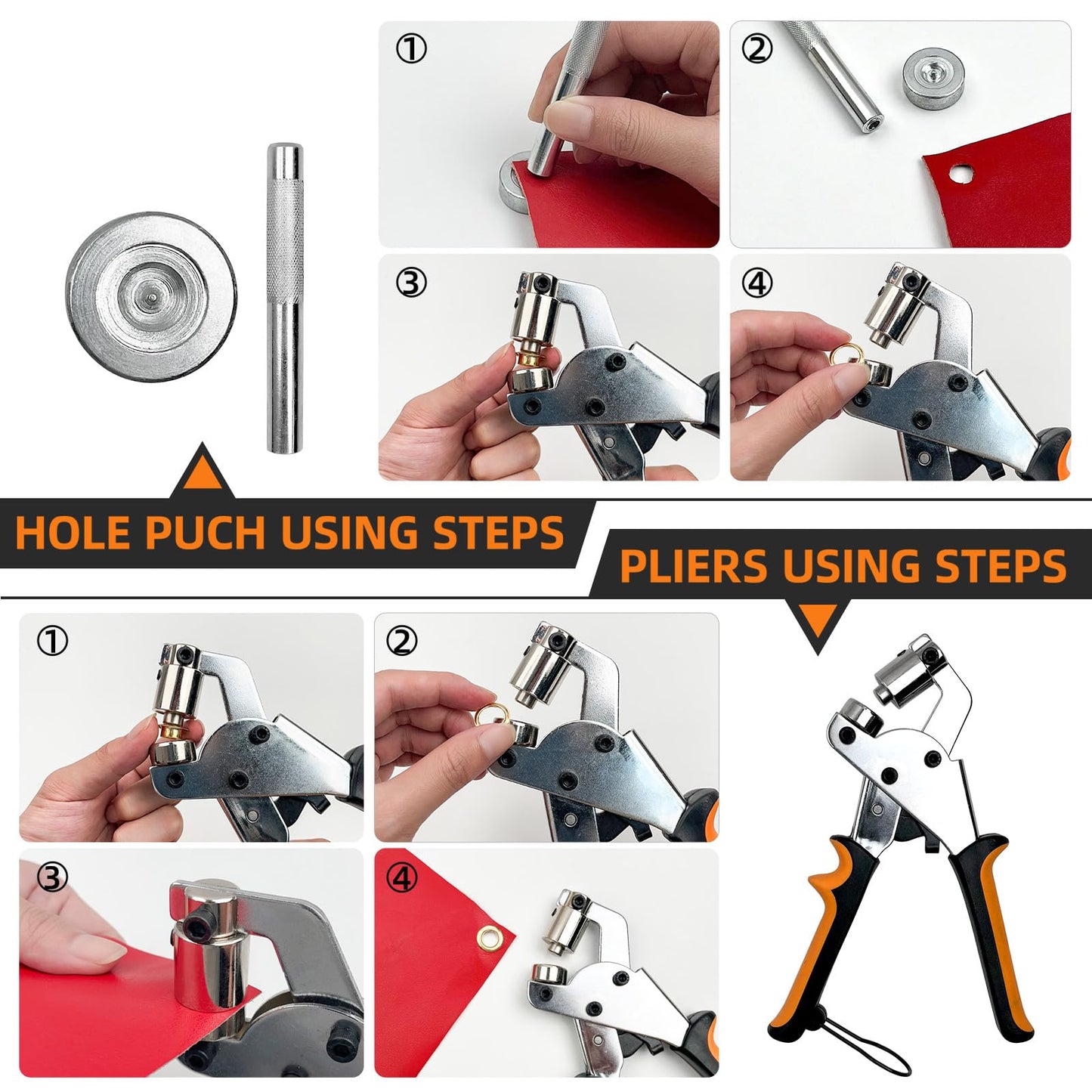 GTAAOY Heavy Duty Grommet Tool Kit, 1000Pcs 3/8 Inch Eyelet Press Pliers(10mm), Manual Handheld Puncher Set for Banner DIY Tarp Ring Repair and Installation(250set Silver + 250set Gold)