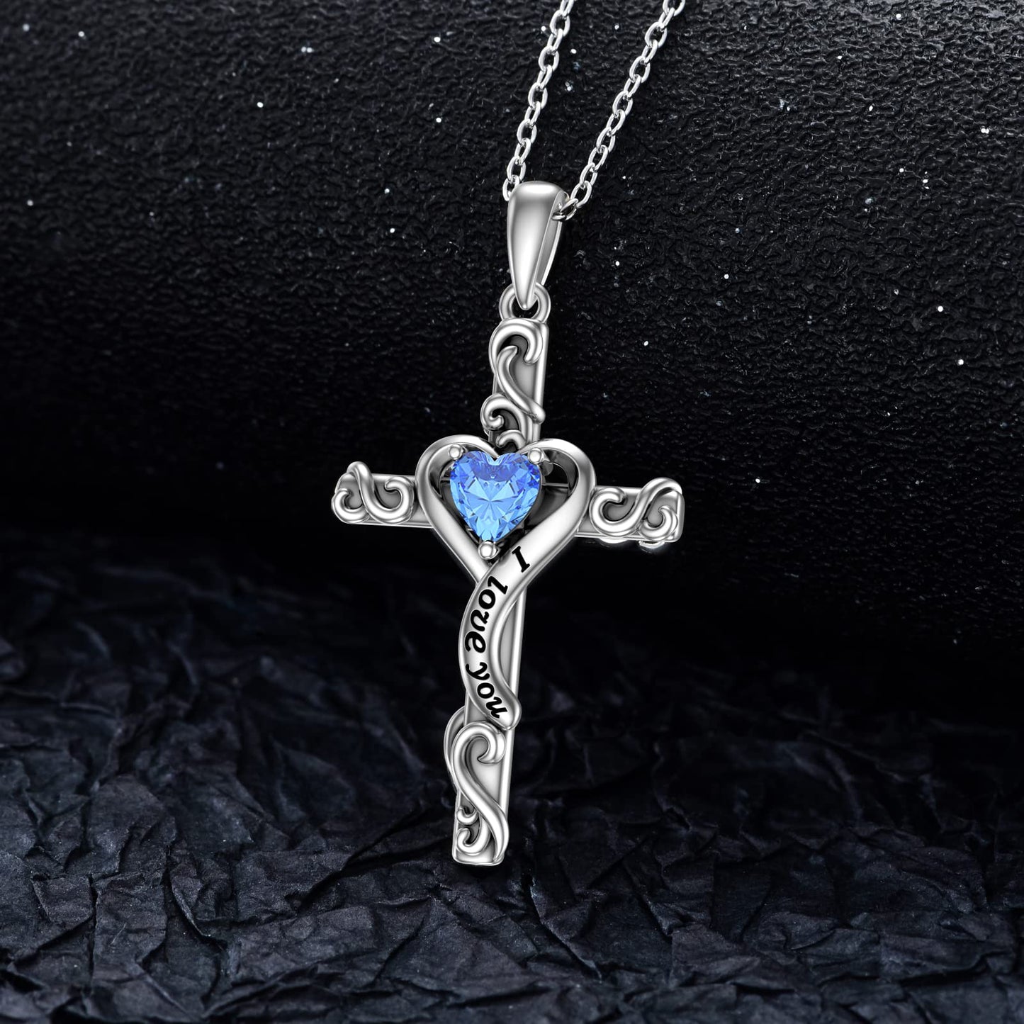 TOUPOP Topaz Cross Necklace for Women Sterling Silver December Birthstone Cross Pendant Necklace Heart Love Jewelry for Her Girlfriend Wife Mom Anniversary Birthday Mothers Day Gifts