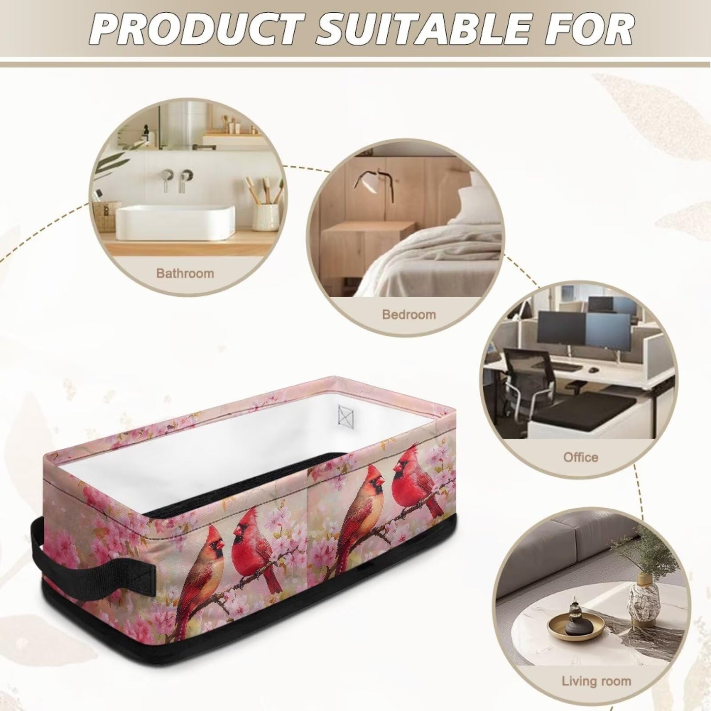Garucesta Toilet Paper Baskets for Organizing Modern Bathroom Storage Bin Rectangular Bathroom Essentials Basket Household Organizer Bin Holder, Northern Cardinal Red Bird Pink Flower