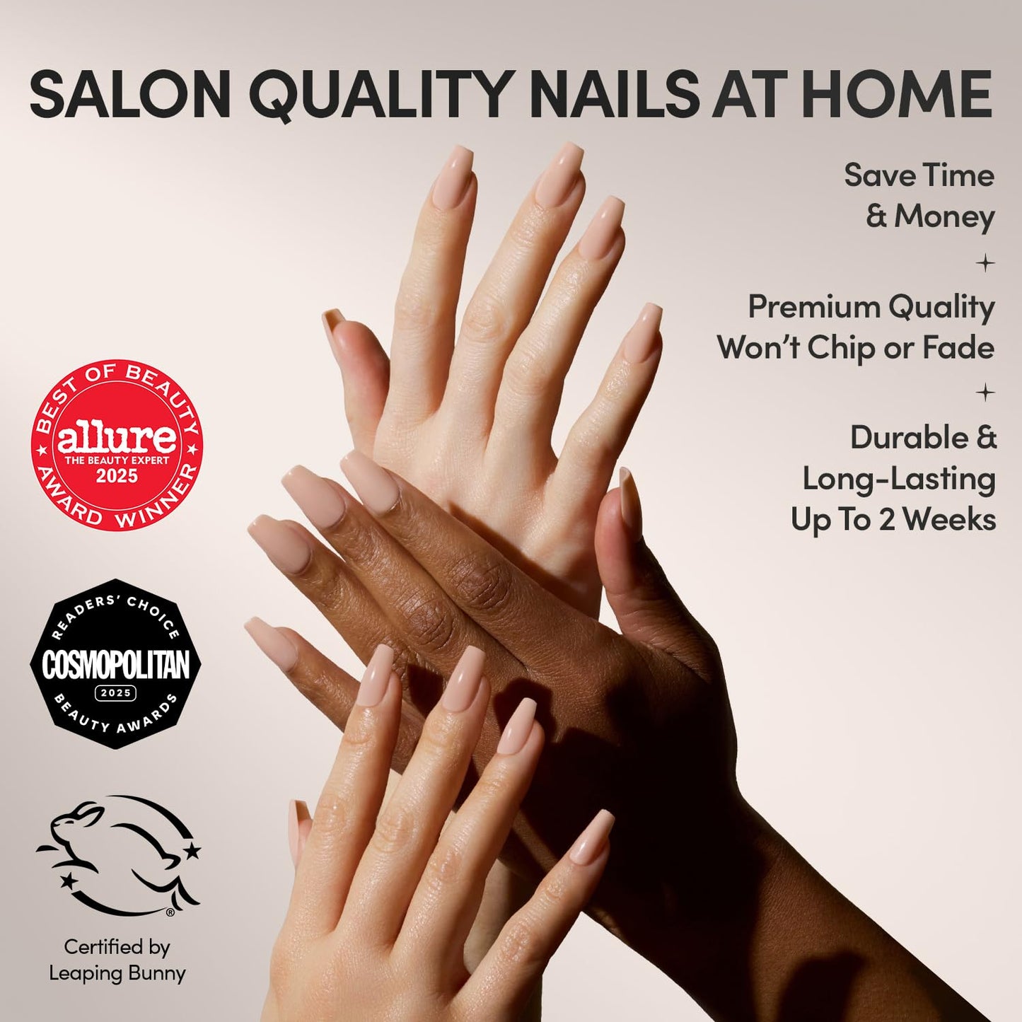 Glamnetic Press On Nails - Exposed | Medium Coffin Fake Nails with Nude Opaque Neutral, Salon Quality | 15 Sizes - 30 Nail Kit