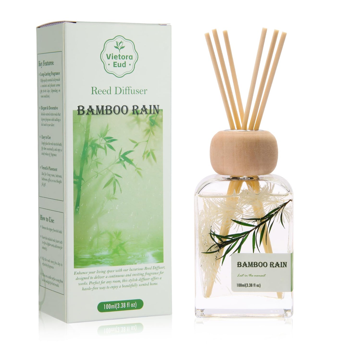 Bamboo Essential Oil Reed Diffuser - 3.34 Fl Oz, Luxury Hotel Collection Diffuser Oil Inspired by Ritz Carlton for Home&Office, Bedroom Living Room Shelf Decor, Accessories,Non-Toxic & Gift Ready