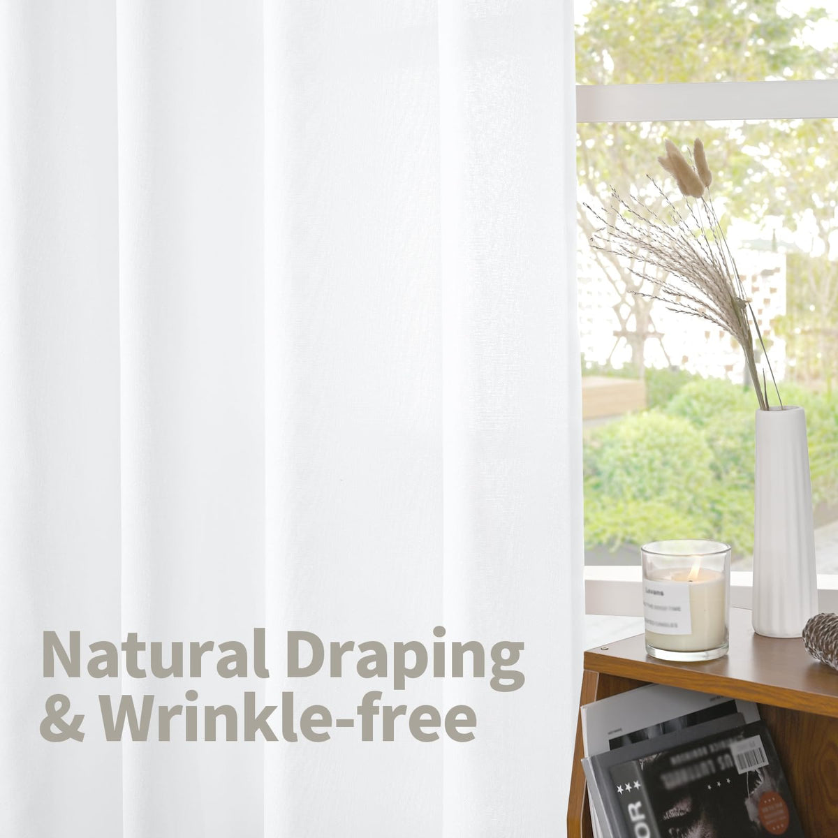 White Linen Semi Sheer Curtains 95 Inches Long 2 Panels Set
