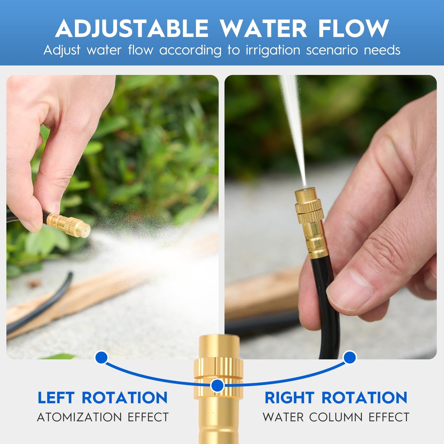 360° Automatic Drip Irrigation Kit - 5/16'' Tubing, Adjustable Universal Spray Nozzle, Copper Atomizing System for Garden/Lawn/Greenhouse - Multi-Directional Rotation, Quick Connectors, 82FT