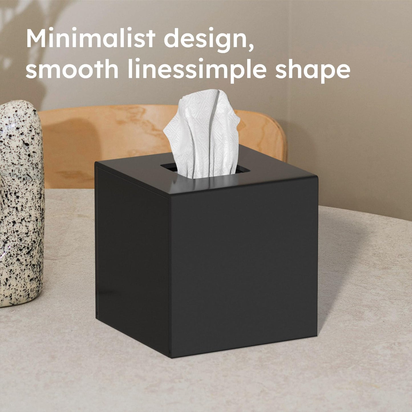 FEMELI Acrylic Tissue Box Cover Square - Matte Solid Cube Napkin Holder with Magnetic Bottom, Modern Decorative Facial Paper Dispenser for Bathroom, Bedroom, Kitchen - Black
