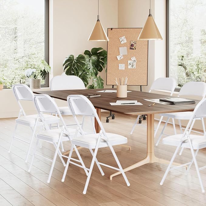 50 Pack Folding Chairs with Padded Seats, Padded Folding Chair with Steel Frame for Events Home Office, Pu Leather Folding Chair White