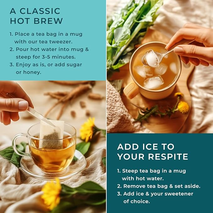 Gya Tea Co Dandelion Leaf & Root Herbal Tea Bags (50 Bags) - Caffeine Free with a Tangy Flavor for All Day Comfort, Calming, Relaxing & Nourishing - Fruit & Herbal Blends