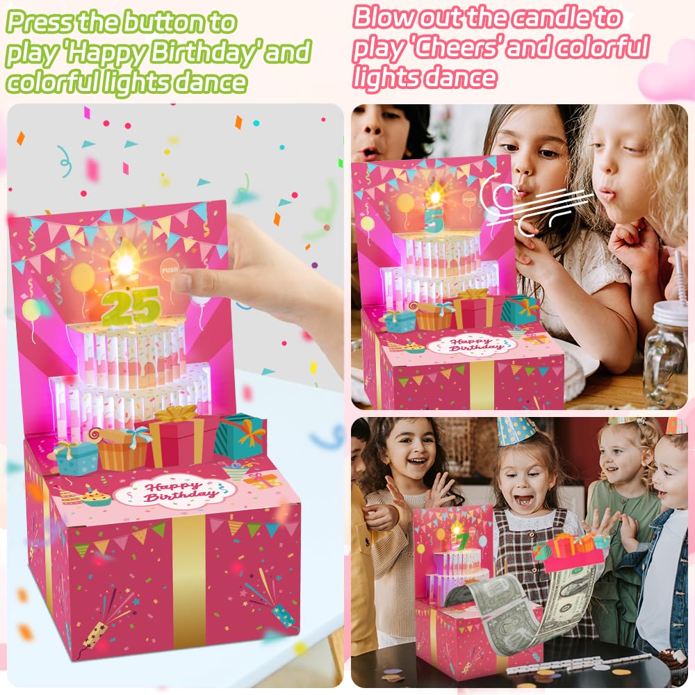 Surprise Musical Pop Up Birthday Card, Money Roll Pull Box, Cash Gift Box for Women, Girls