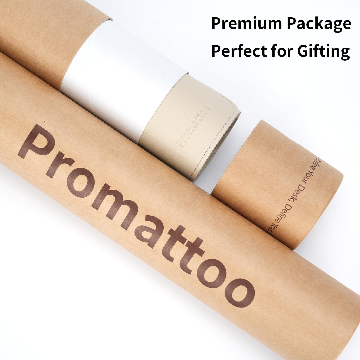 PROMATTOO Oversized Non-Slip Desk Pad Protector with Premium Gift Box – Vegan Leather Waterproof Laptop Mat for Keyboard & Mouse, Grips Desk Firmly – Large Office Pad– Warm Beige