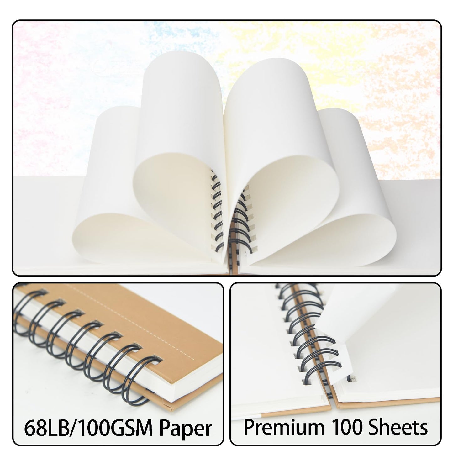 Crehatos 5.5" x 8.5" Small Sketch Book, Top Spiral Bound Sketch Pad, 100 Sheets Each 68lb/100gsm Drawing Paper, 2 Pack