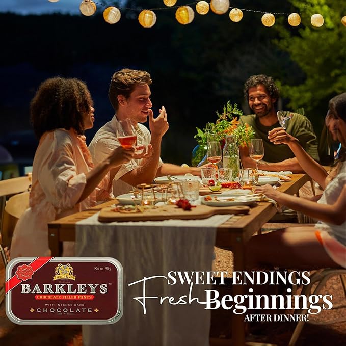 Barkleys Chocolate Breath Mints -Strong Peppermint Flavor- Chocolate Candy, Breath Freshener, After Dinner Mints In Reusable Classic Travel Tins - Vegan, 6 Pack - 50 Count Each