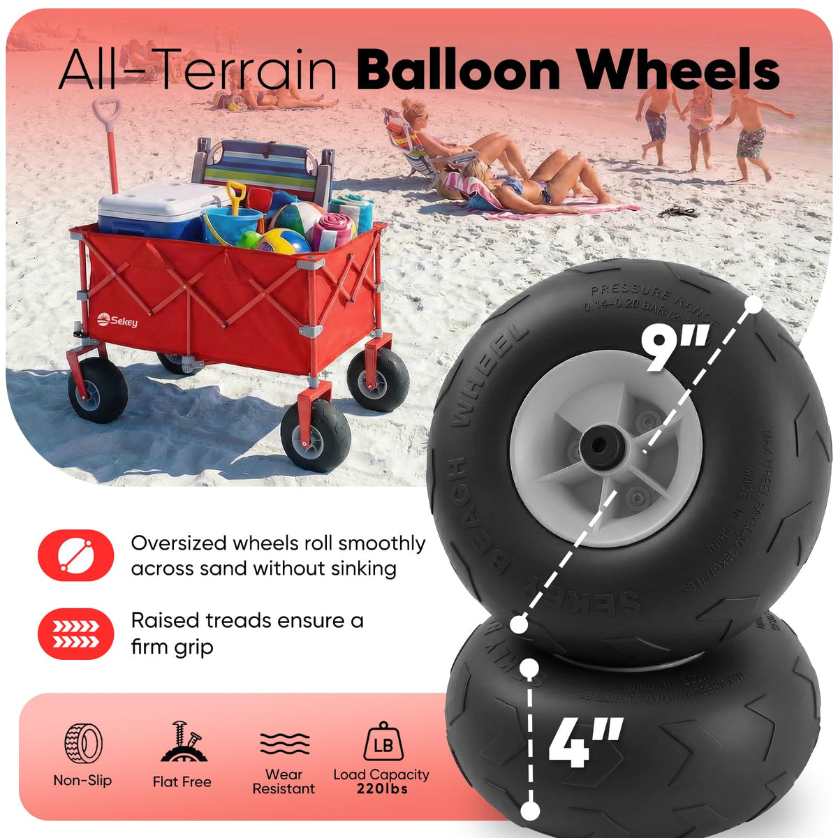 Heavy Duty Beach Wagon with 9" Big Sand