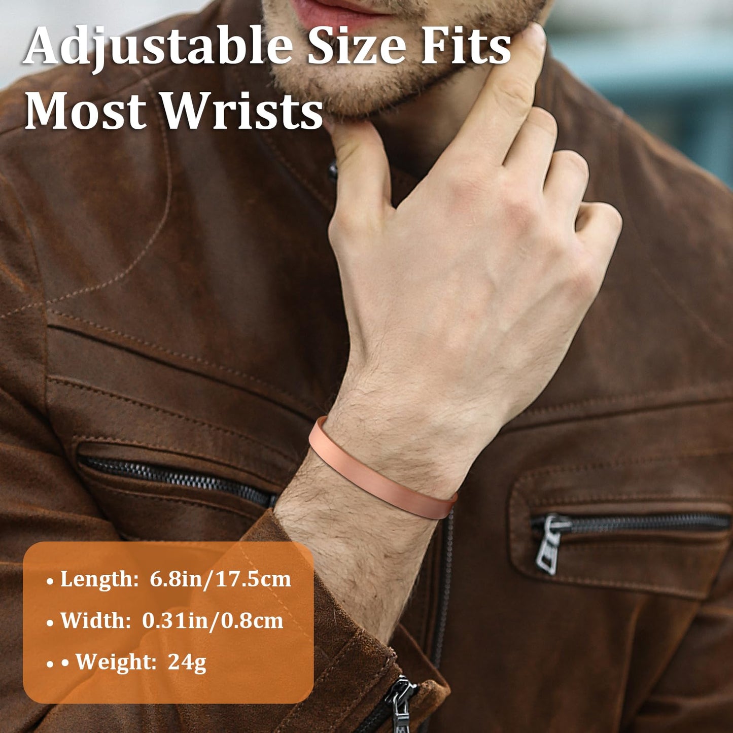 MagEnergy Copper Bracelet for Men and Women, 99.9% Pure Copper Magnetic Bangle with 8pcs 3500 Gauss Magnets, 6.8" Adjustable Jewelry Gift(2Pcs)