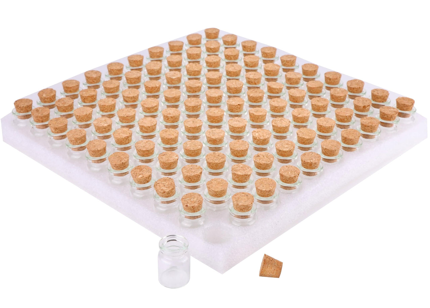 MaxMau 100 Count Small Glass Bottles with Corks,5ml Tiny Vials Clear Mini Jars Wooden Stopper for Art Crafts Storage Party Decoration Wedding Favors
