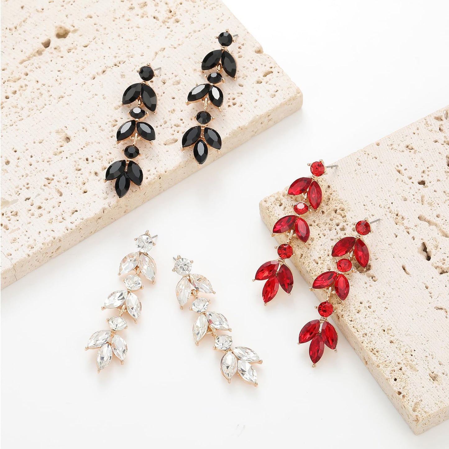 GAOKOXI Red Wedding Rhinestone Dangle Earrings Elegant Bridal Crystal Drop Earrings for Women Bridesmaids Guest Party Prom