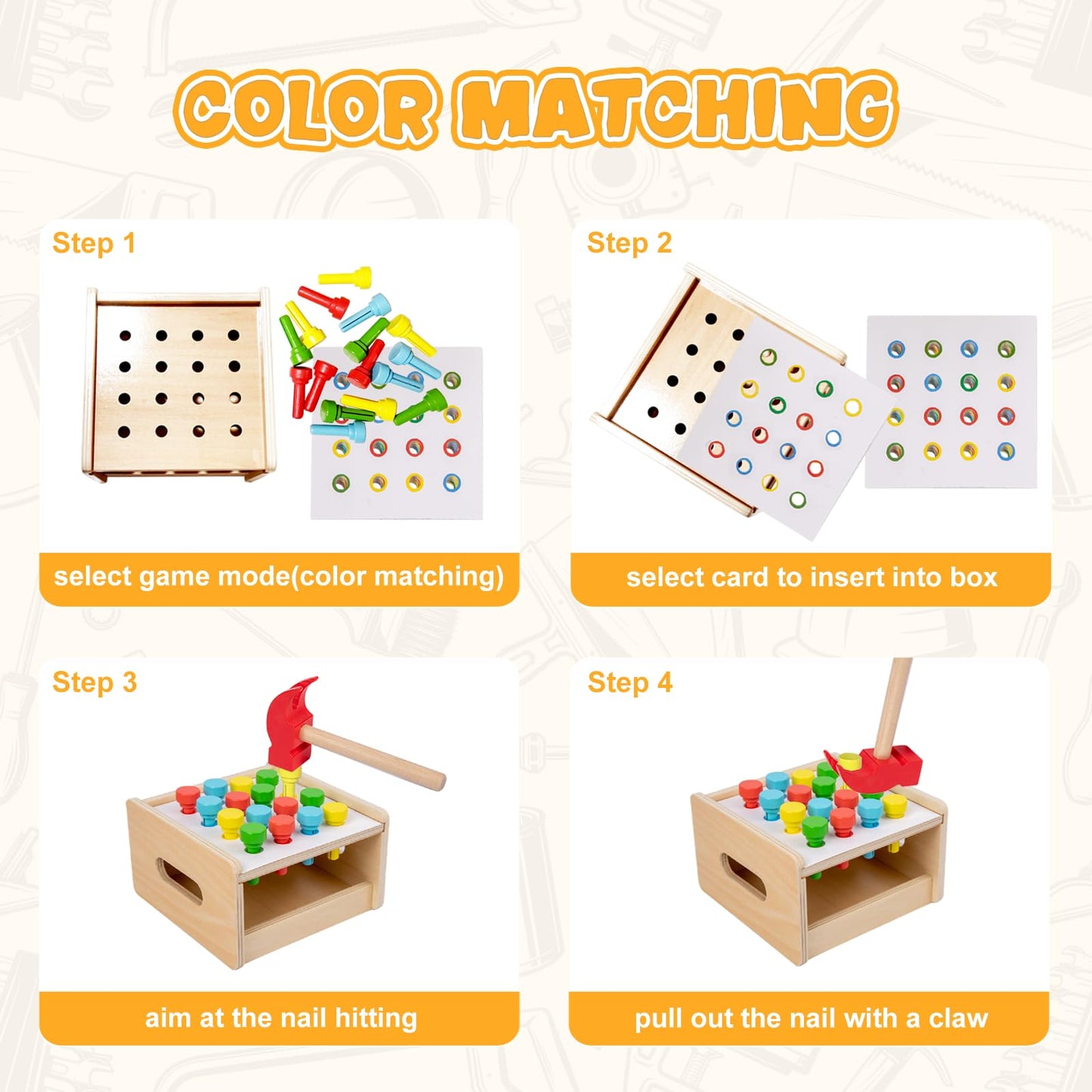 Adena Montessori 2 in 1 Montessori Screwdriver Board Set & Hammer Peg Toy Game Wooden Tool Set for Kids 3 4 5 Year Old