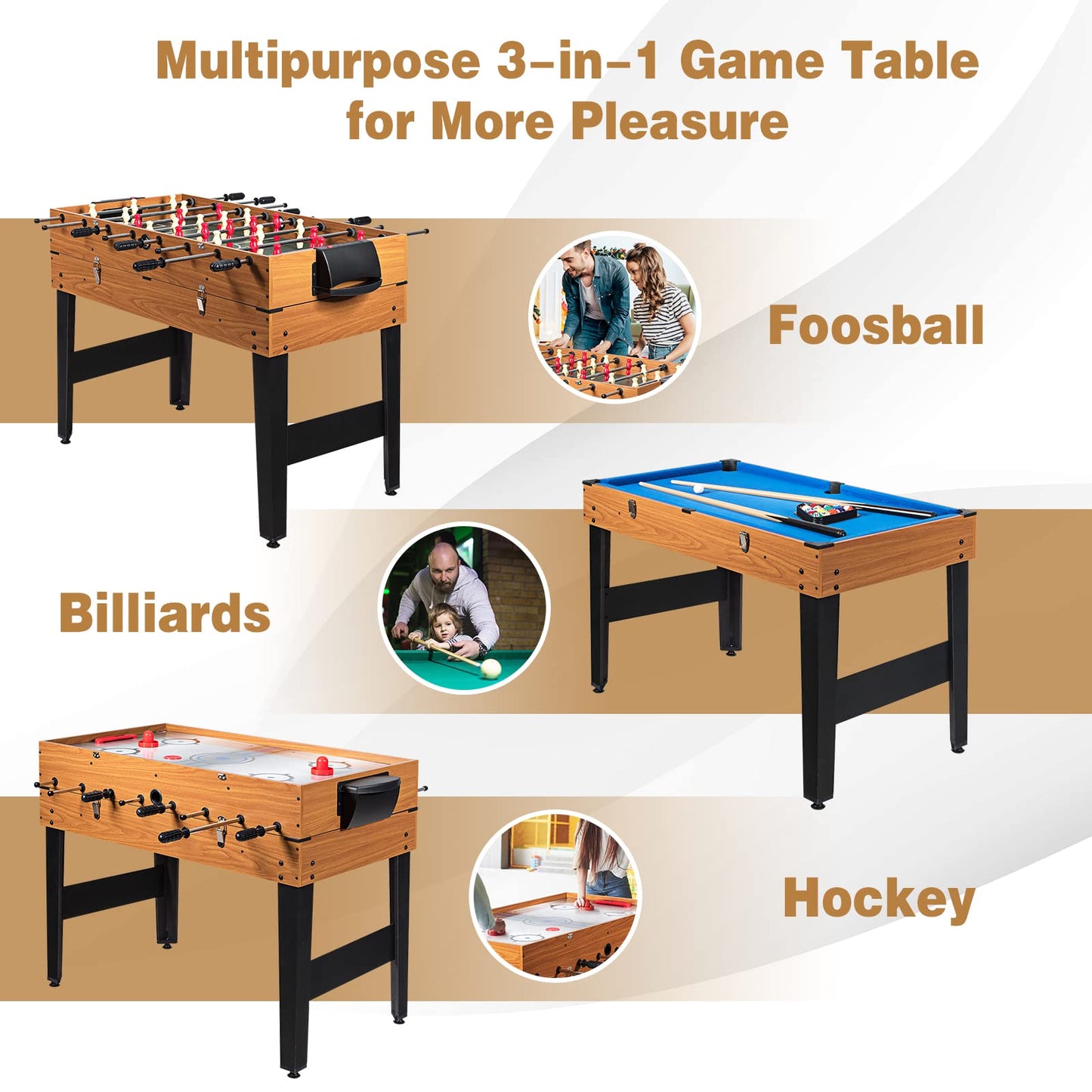 OFFICEJOY Multiple Foosball Table, 3 in 1 Game Table with Soccer, Sling, Horkey Game, 48" Combo Soccer Table for Kids, Adult, Party, Gatherings, Clubs, Game Room