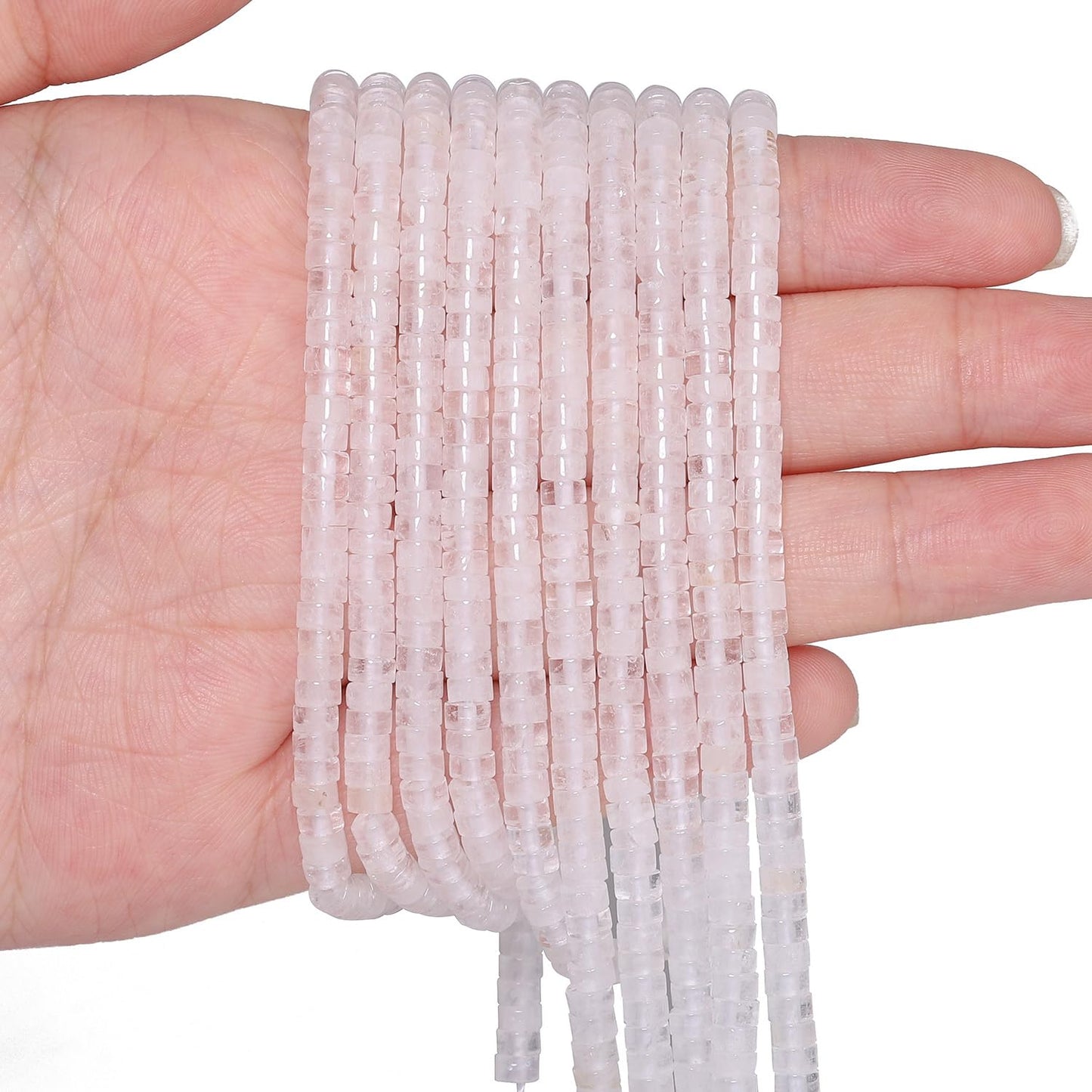 NITOPUPU 150Pcs 4×2mm Natural White Jade Spacer Stone Beads for Jewelry Making Supplies, Loose Semi Flat Round Gemstone Tube Beads for Bracelets DIY Crafts
