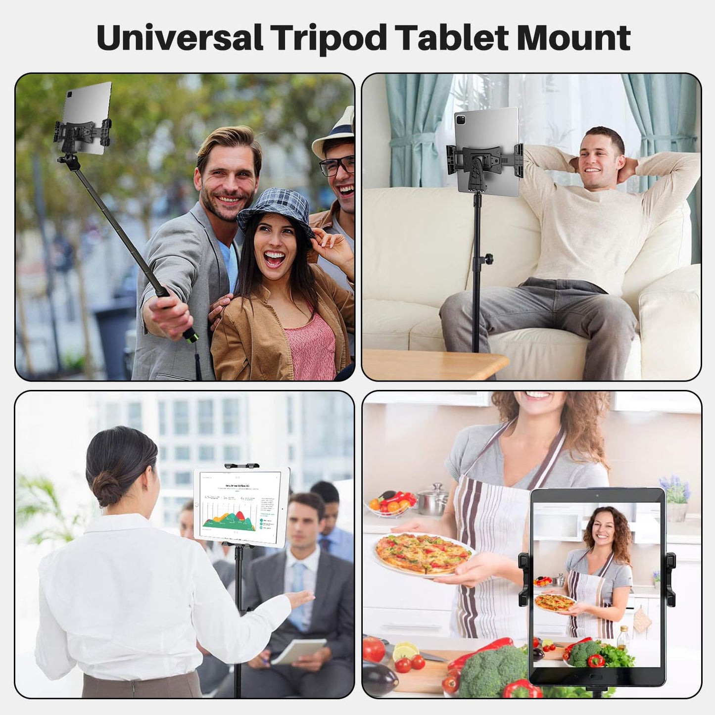 SENWOW Tablet Tripod Mount Adapter 360 Degree Rotatable Universal, Tablet Clamp Holder for Tripod, Selfie Stick, Monopod, Compatible with iPad Pro, iPad Air, iPad mini, 3.5-13.5 Inch Phone