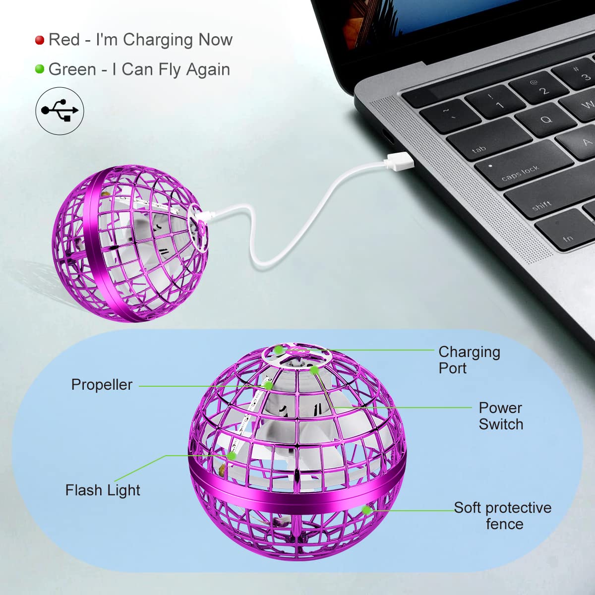 Flying Orb Ball Toys, Hand Controlled Flying Orb Magic Ball, RGB Led Lights Spinner, Drone Cool Toys Gift for 6 7 8 9 10 11 12+ Years Old Boy Girls Birthday 2-Pack