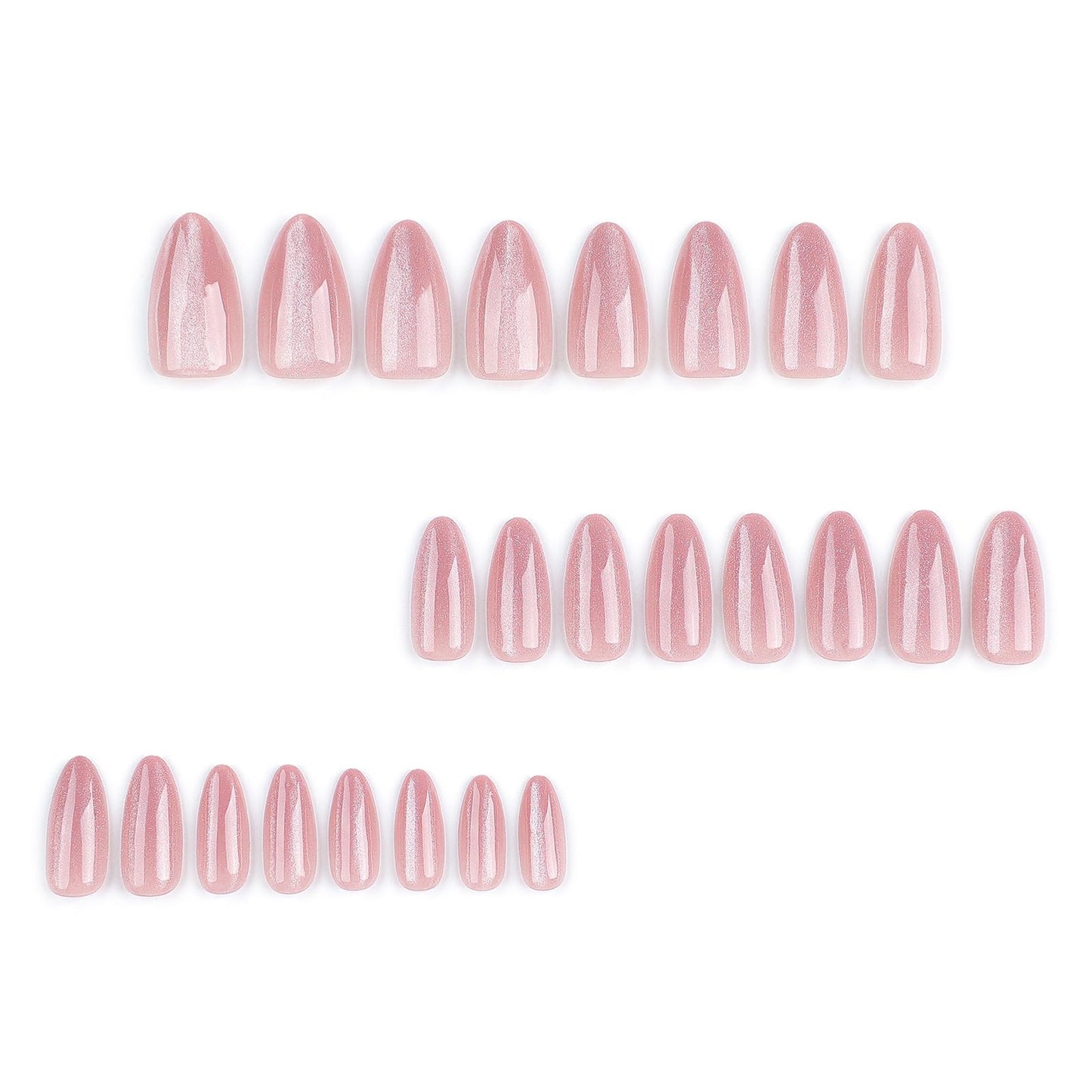 Almond Press on Nails Medium Fake Nails Pink False Nails with Designs Glitter Glossy Full Cover Acrylic Glue on Nails Artificial Stick on Nail Press ons for Women Cat Eye Manicure 24Pcs