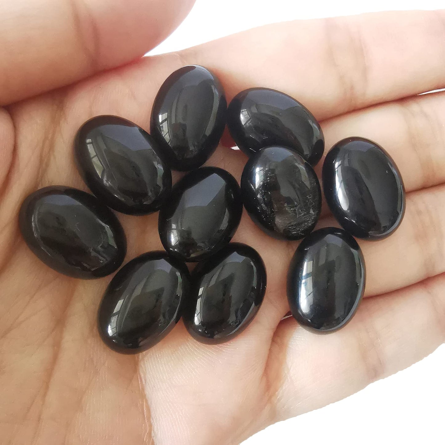 Loveliome 18x13mm Oval Cabochons Flatback Crystal Stone Gemstones Beads for Jewelry Making DIY Pack of 10, Black Obsidian