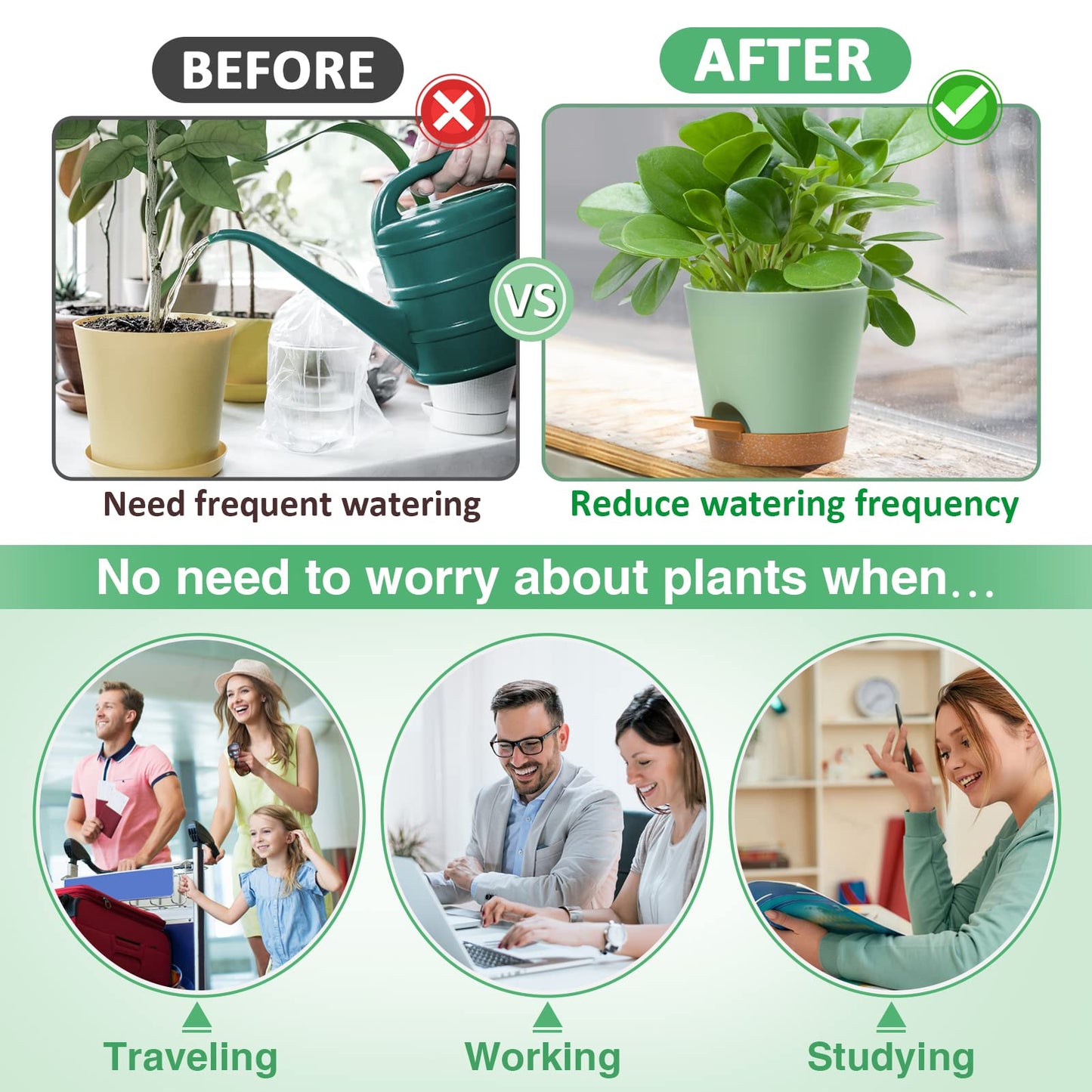 Aulock 6in Self Watering Pots for Indoor Plants - 3pcs Bottom Watering African Violet Planters with Drainage, Plastic Houseplant Flower Pots for Snake Plant Succulent Garden Live Plants