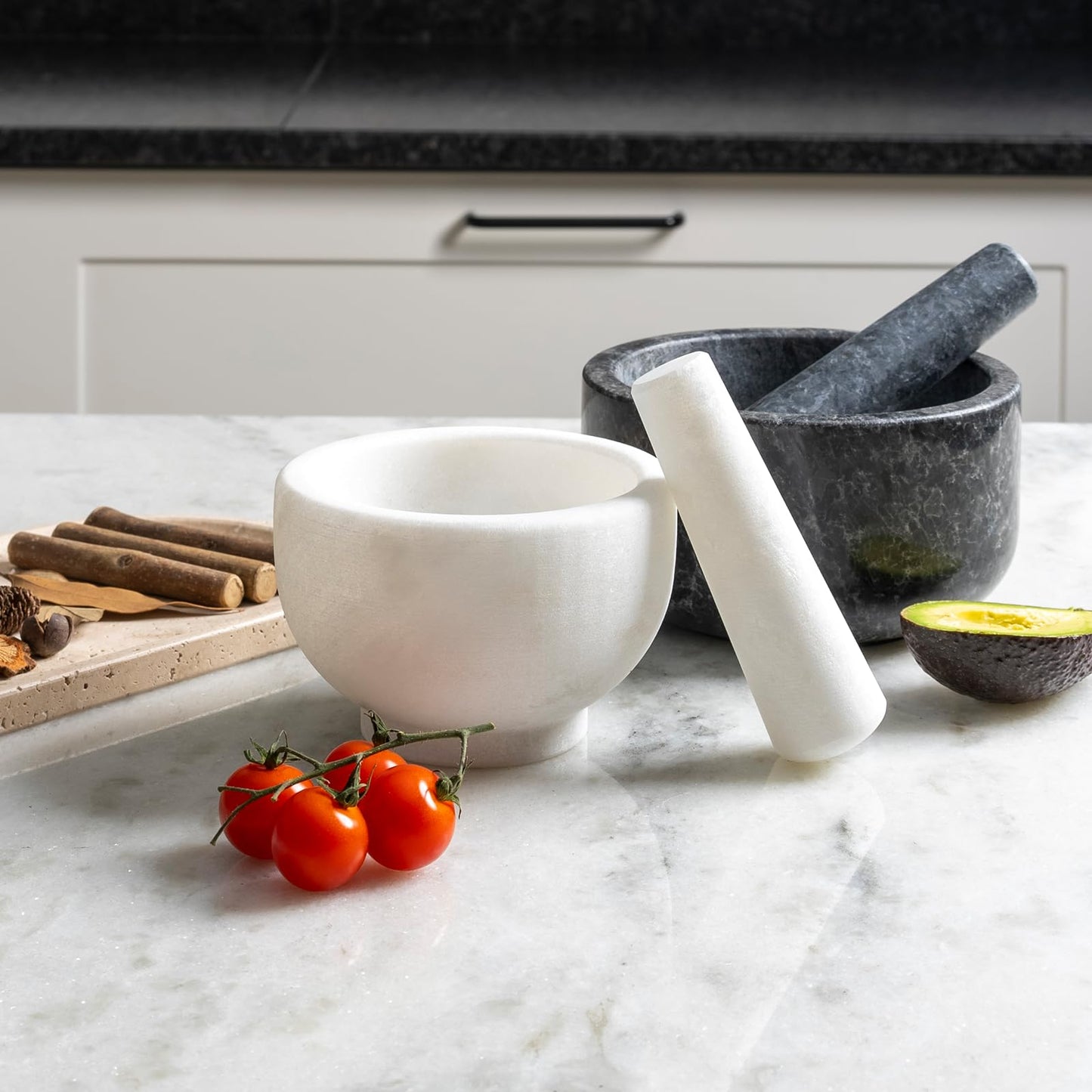 Koville Natural Marble Mortar and Pestle Set, 5" Unpolished Heavy Duty Grinder Bowl for Kitchen, Guacamole, Salsa, Pill Crusher, Spice, Herb, Marble Bowl for Kitchen Counter(Rough Surface Finished)