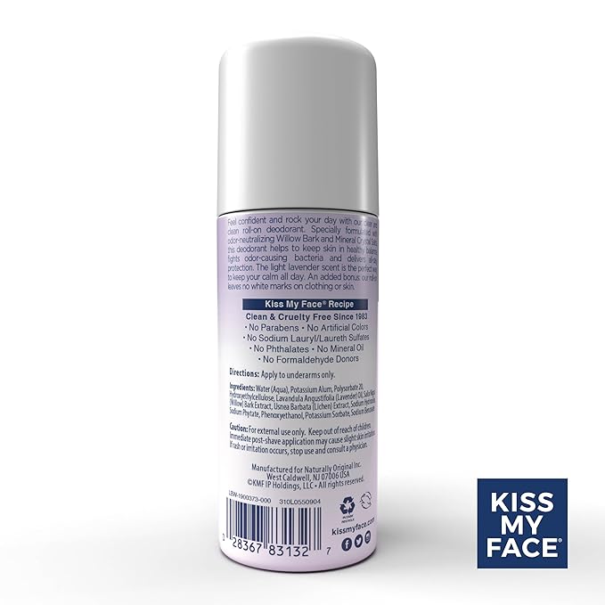 Kiss My Face Liquid Rock Roll-On Deodorant, All Day Protection, Vegan and Cruelty Free, Lavender Scent, 3 Fl Oz, Pack of 3