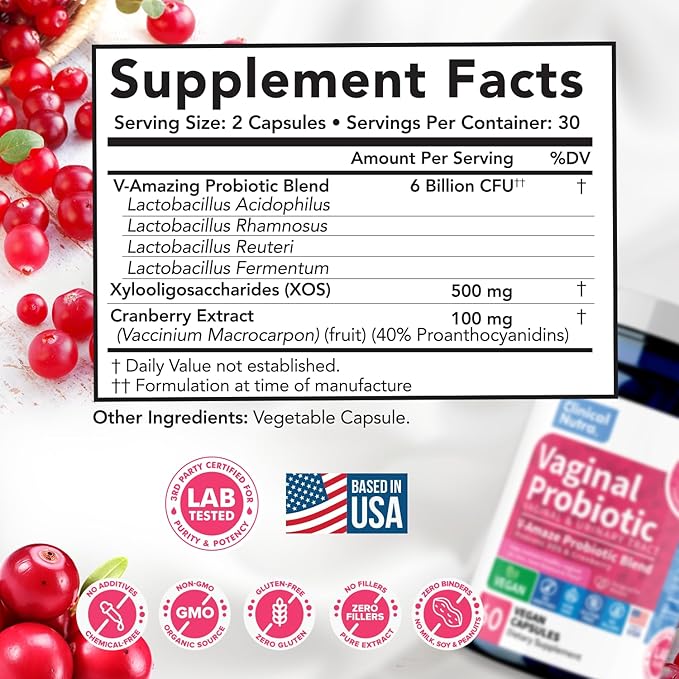 Vaginal Probiotics for Women pH Balance, Vaginal Odor Control with Prebiotics & Lactobacillus Blend - Womens Health Supplement Healthy Vaginal Flora Support 60 Capsules