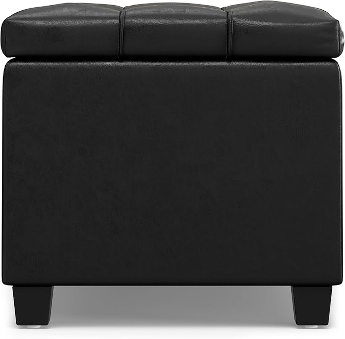 SIMPLIHOME Sienna 33 inch Wide Transitional Rectangle Storage Ottoman Bench in Distressed Black Vegan Faux Leather, Assembled, for The Living Room, Entryway and Family Room