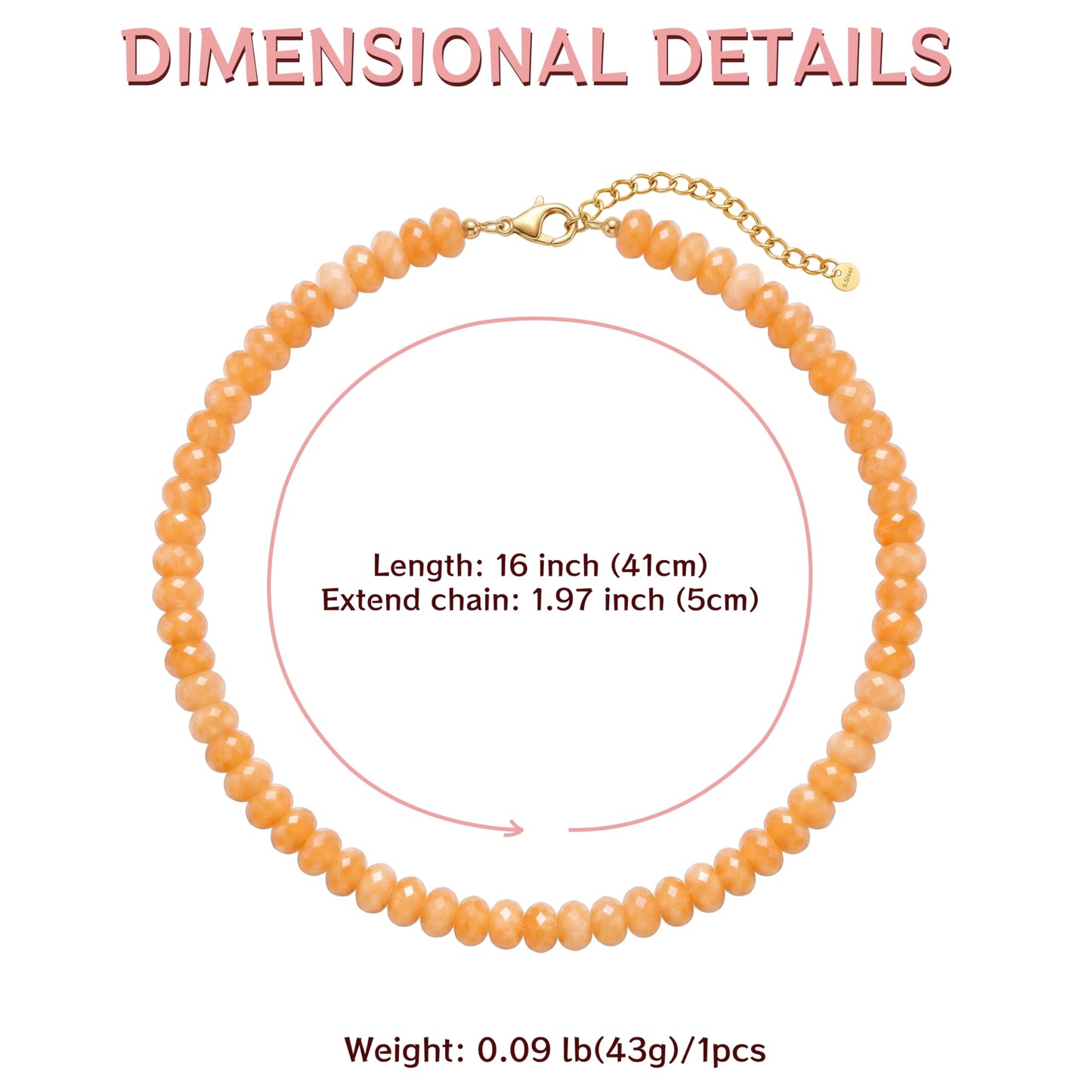 Badu Orange Gemstone Beaded Necklace for Women Natural Stone Bead Beach Choker Necklace Fashion Trendy Jewelry Gifts