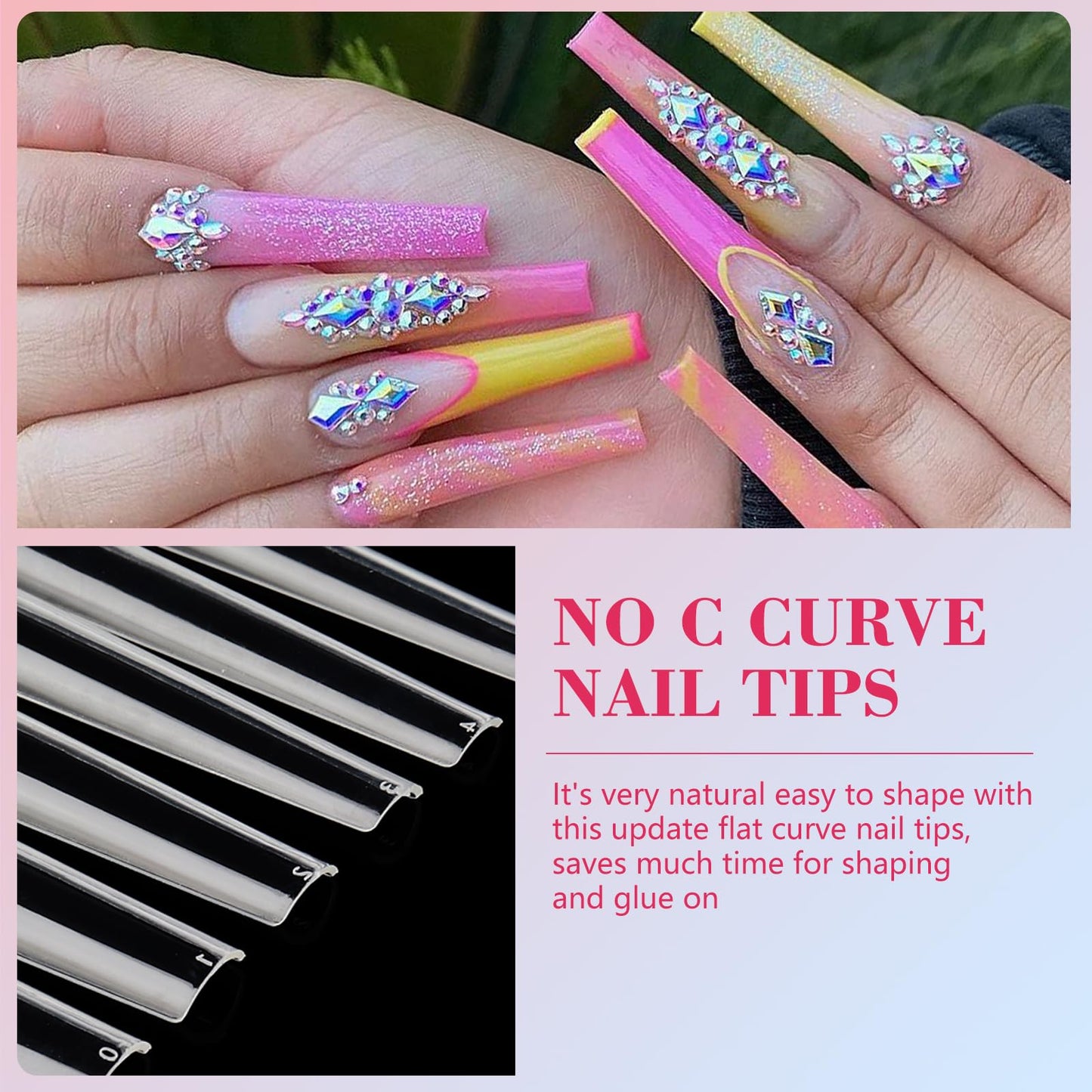 LIONVISON 3XL Coffin Nail Tips Professional, 504PCS Extra Long Tapered Square, 12 Sizes Straight Press On Gel Nails, Home DIY Salons