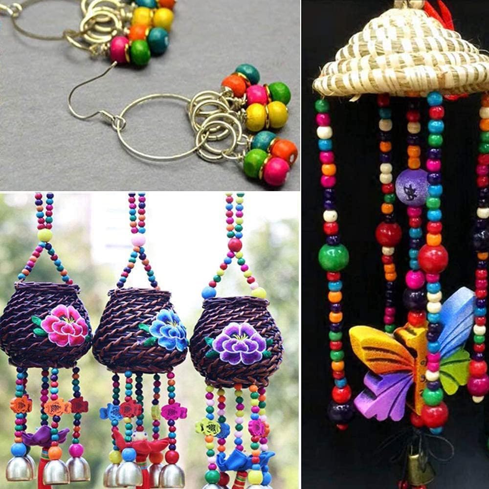 BetterJonny 800 Pcs Colorful Wooden Beads - 4 Size Large Hole Painted Wooden Beads for Macrame Rosary Bracelet Jewelry Craft Making (8mm, 10mm, 12mm, 16mm)