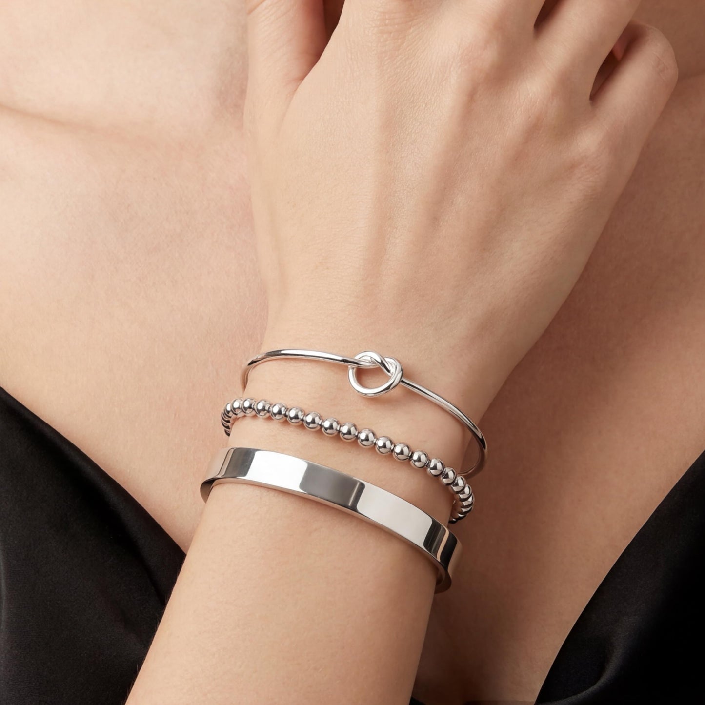 Poxtex Silver Cuff Bracelets Set for Women, Silver Bangle Link Chain Bracelets, Trendy Stackable Waterproof Jewelry Gifts Adjustable
