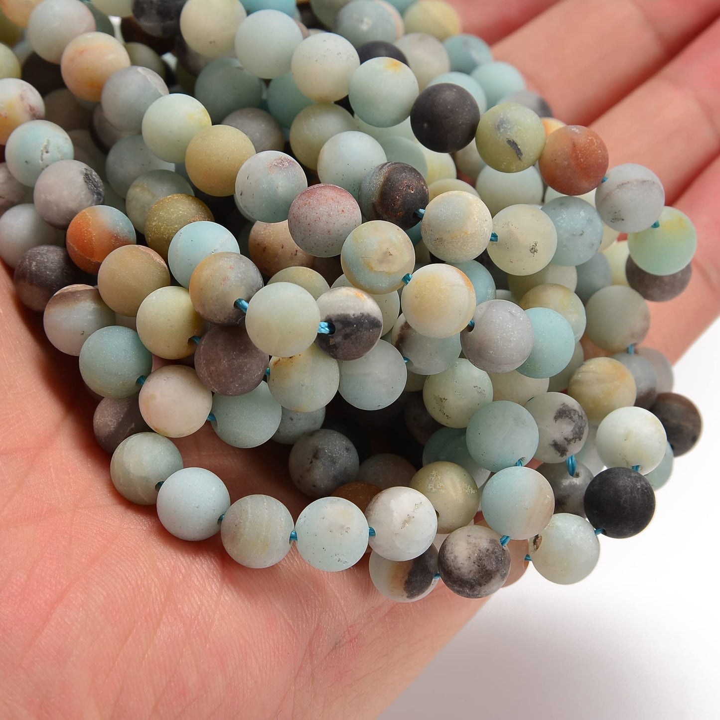 jodaying 8mm Colorful Amazonite Matte Round Natural Gematone Loose Beads for Jewelry Making DIY 1 Strand 15"