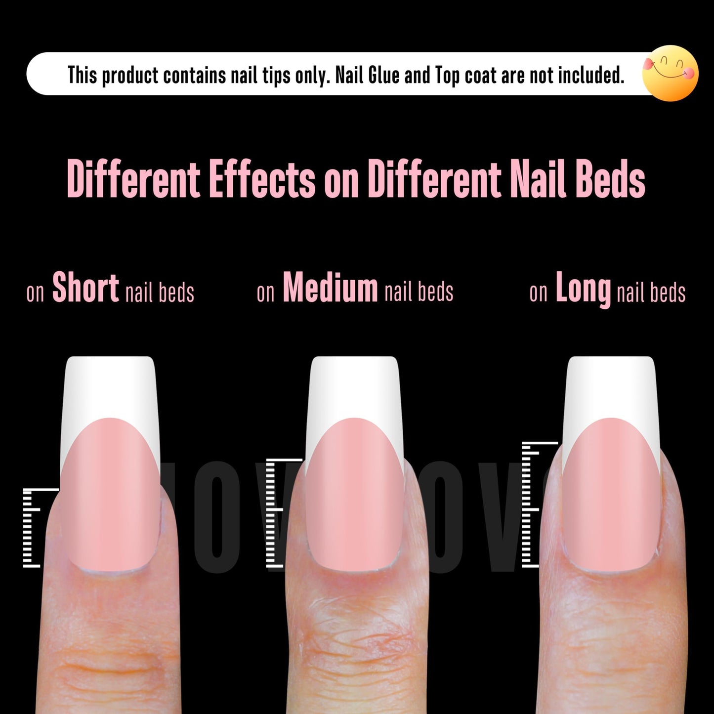 NOVO OVO White French Tip Medium Square Nail Tips Press on BABY PINK, Extra Thick Soft Gel Fake Nail Acrylic Extension, Need Builder Gel Top Coat, No Glue Included, for Salon DIY 15 Sizes x 240 pcs