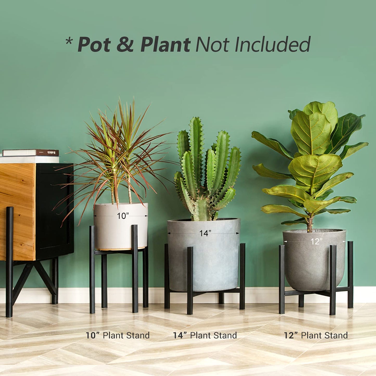 Mkono Mid Century Modern Tall Metal Indoor Plant Stand - Fits Up to 12 Inch Planter, Black