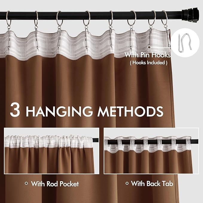 MIULEE Back Tab Blackout Curtains 90 Inch Long 2 Panels Set for Living Room Bedroom, Rod Pocket/Pinch Pleated Thermal Insulated Room Darkening Light Blocking Curtain, 52 x 90 Inch, Cappuccino Brown