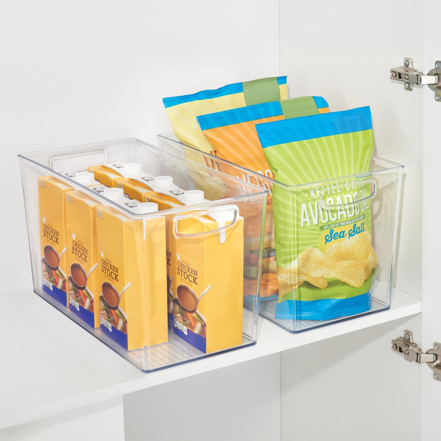 iDesign Pantry Bin with Handles - Kitchen Storage Bins for Cabinets, Pantry, or Fridge - Clear