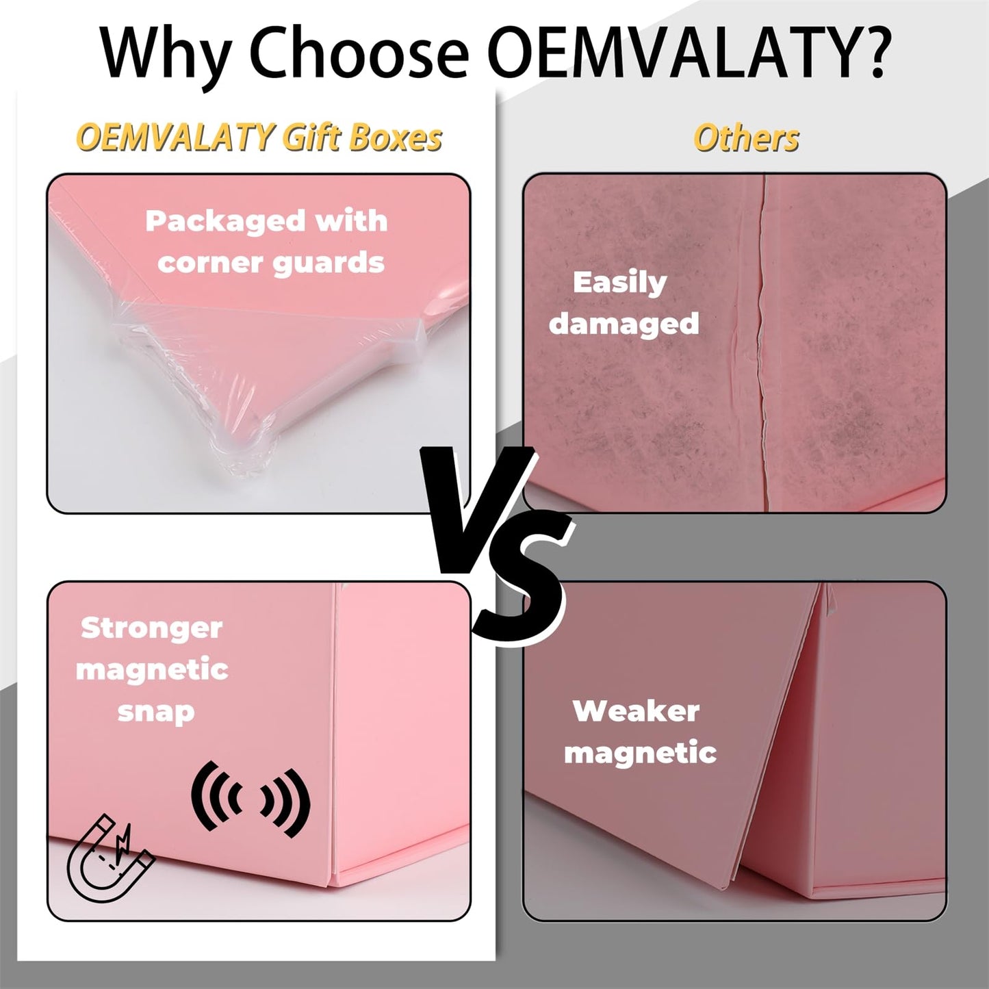 OEMVALATY Pink Gift Box,6x6x3 Inches Gift Boxes with Lids for Presents with Magnetic Closure and Ribbon for Wedding,Storage,Birthday