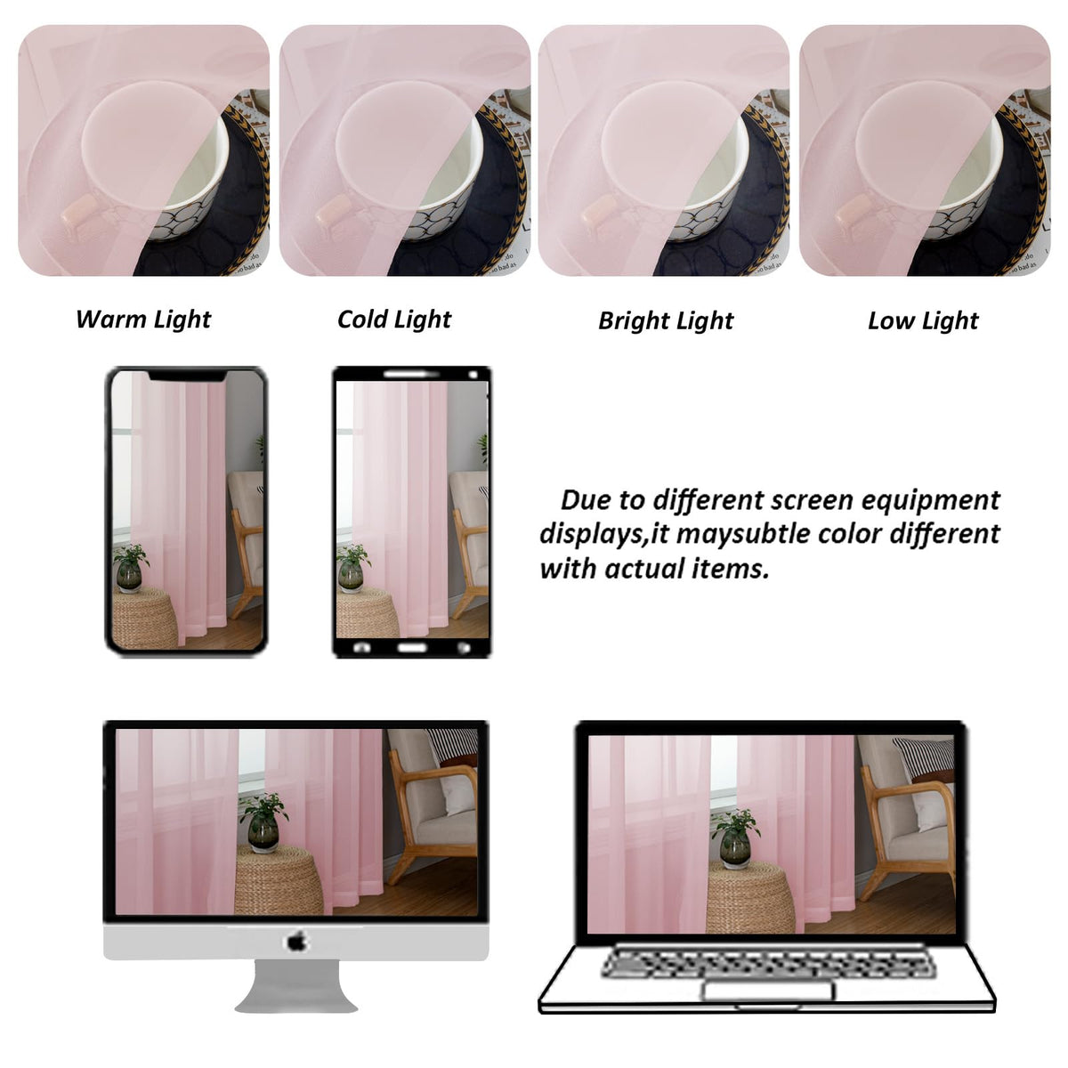Blush Pink Sheer Curtains 120 Inches Long (2 Count)