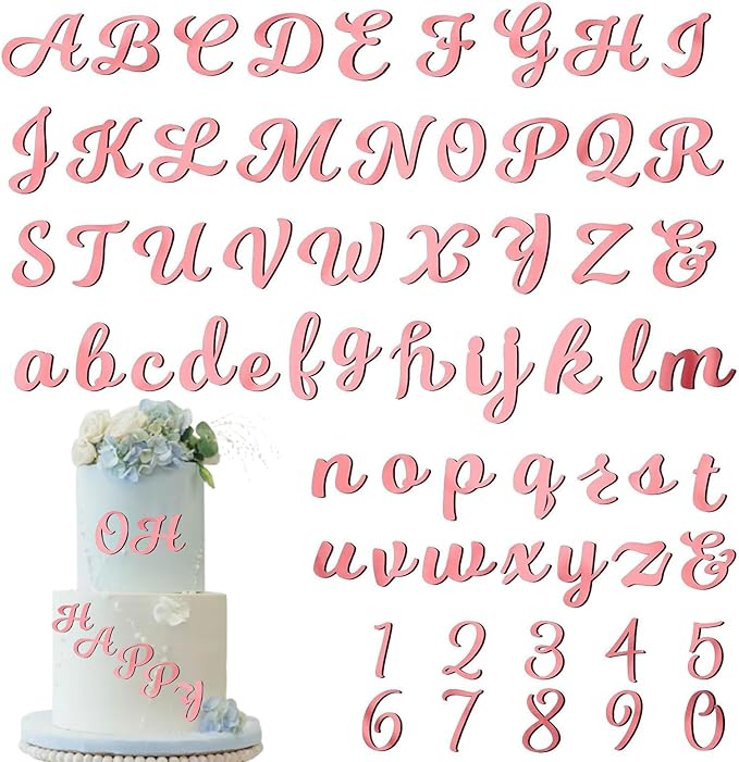 Rose Gold Letter & Number Cake Toppers, 64 Pieces